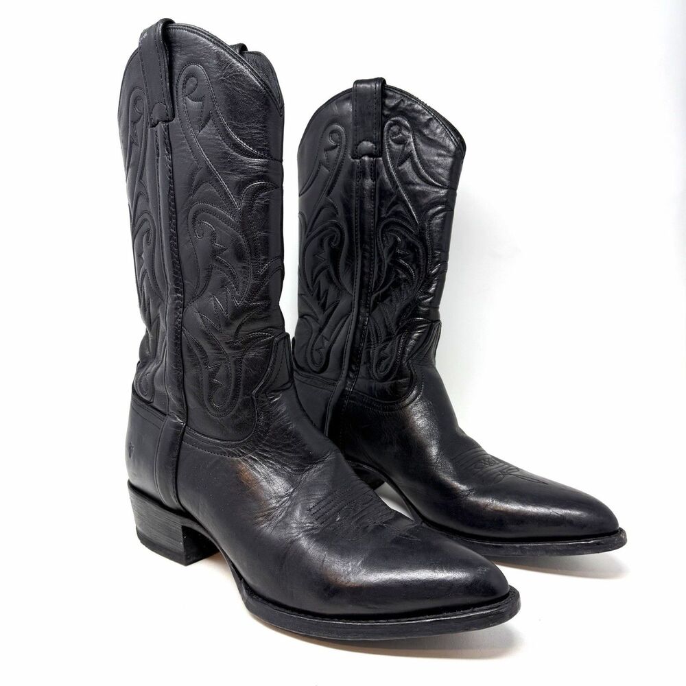 Frye Bruce Pull On Men's 9.5 Cowboy Western Leather Boot Black MINT 3487688